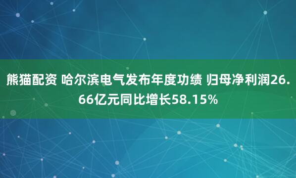 熊猫配资 哈尔滨电气发布年度功绩 归母净利润26.66亿元同比增长58.15%